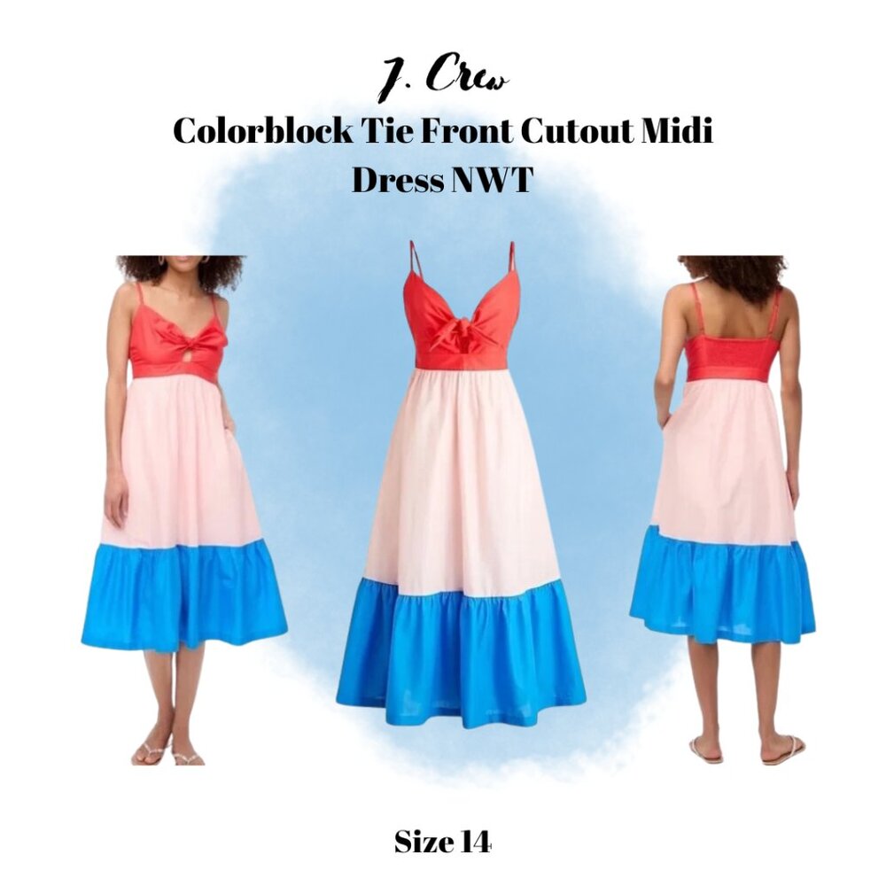 J Crew Colorblock Tie Front Cutout Midi Dress